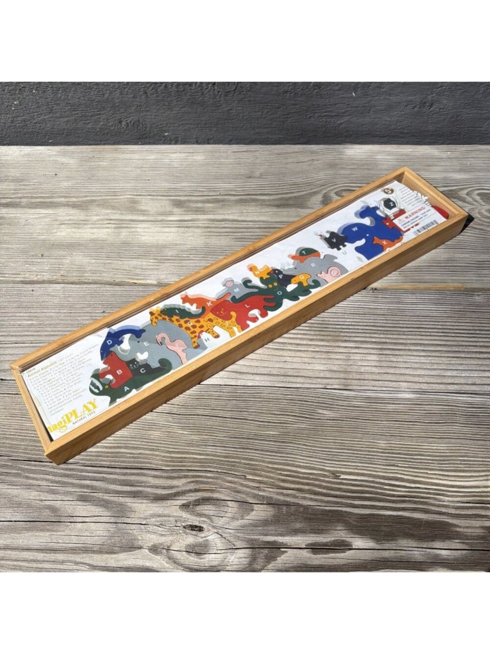 Animal Alphabet Wooden Puzzle Imagiplay w/ Wood Box and lid Complete